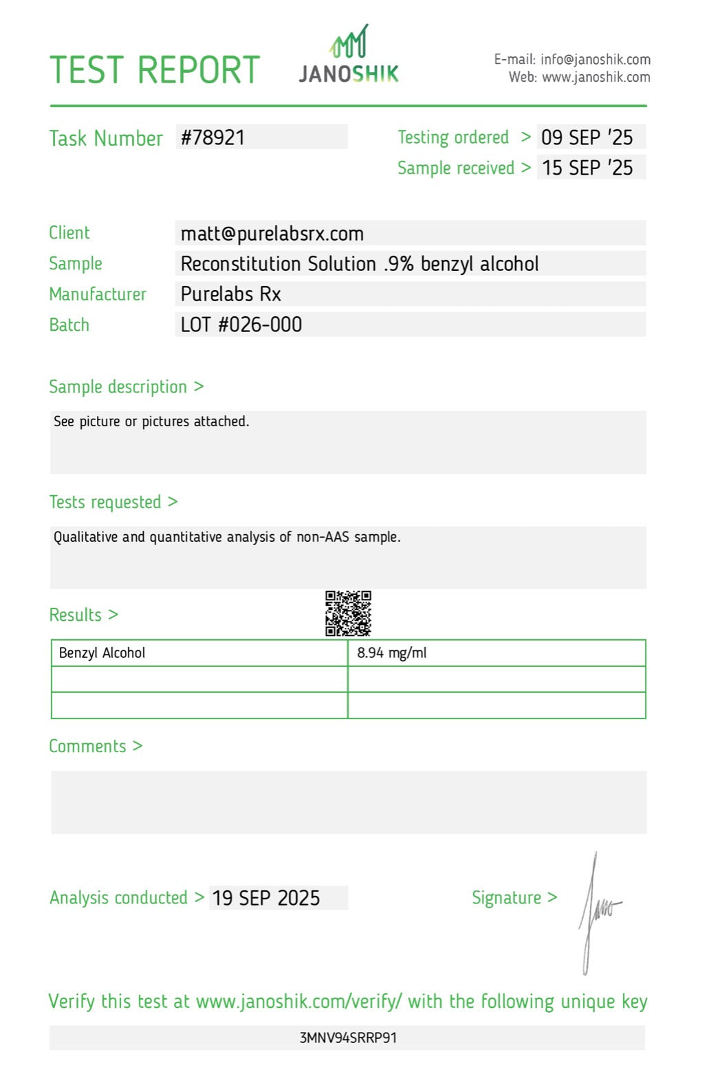 PURE LABS RECONSTITUTION SOLUTION 3ML